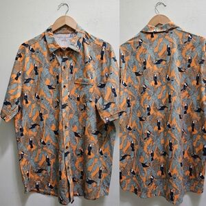 Men's Age of Wisdom Button Down Shirt Cotton Resortwear Orange Blue Size XL NWOT